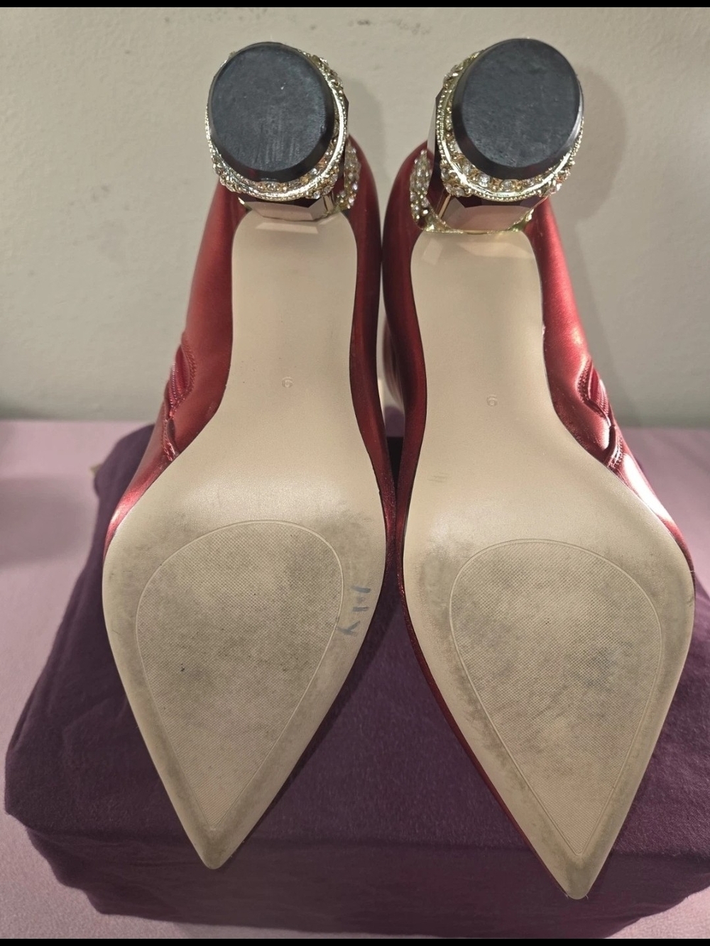 Metallic Red Jewel-Embellished Ankle Booties - Picture 6 of 6
